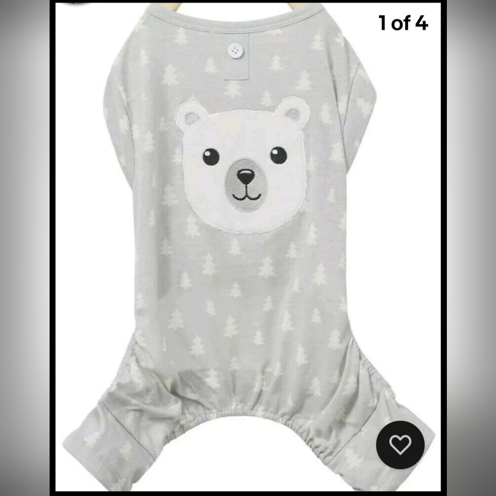 Wag-A-Tude Puppy Dog Fashion Silver Gray Polar Bear Face Pajama Size Large